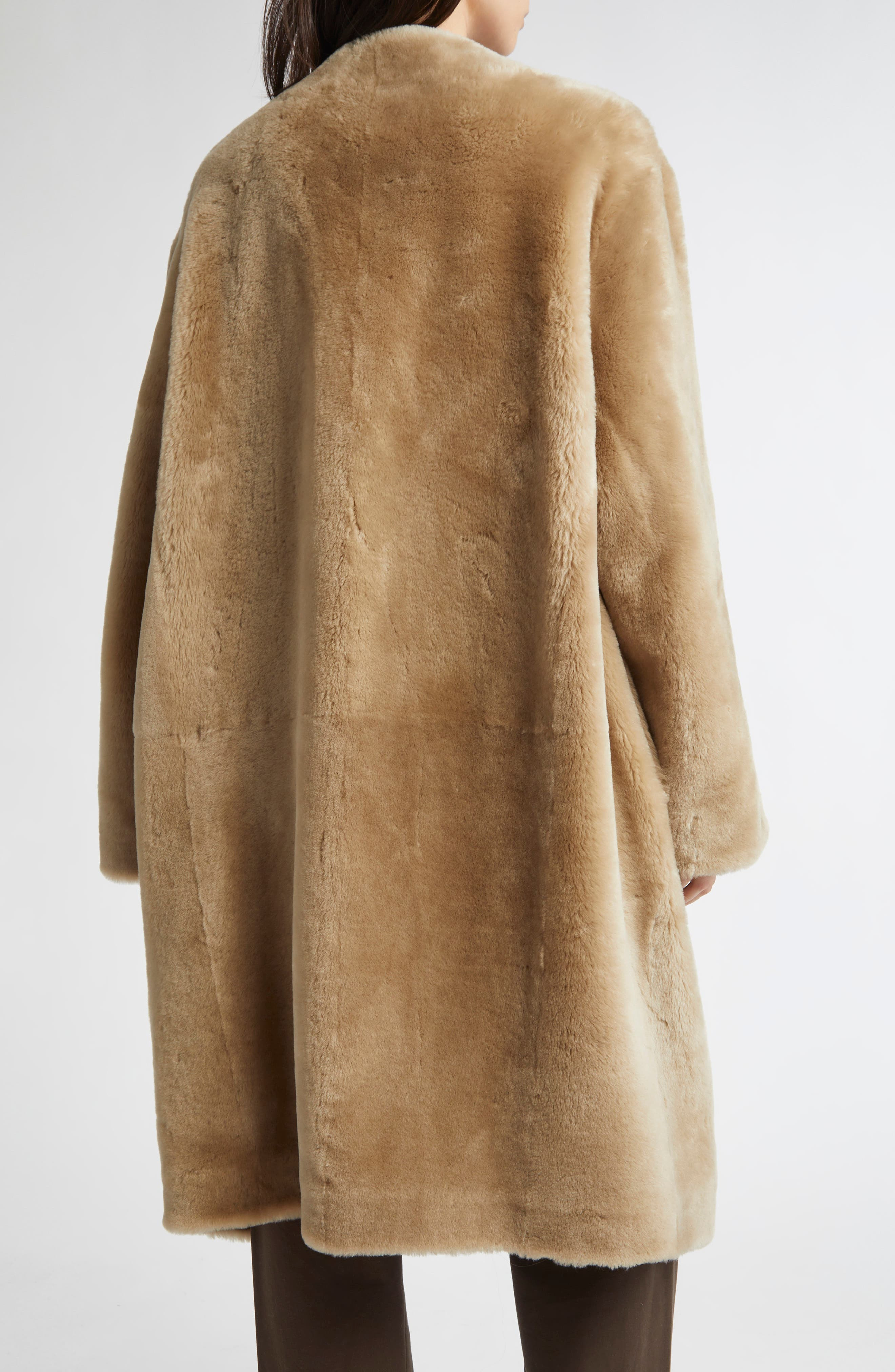 TOTEME Collarless Genuine Shearling Coat in Rye at Nordstrom - 3