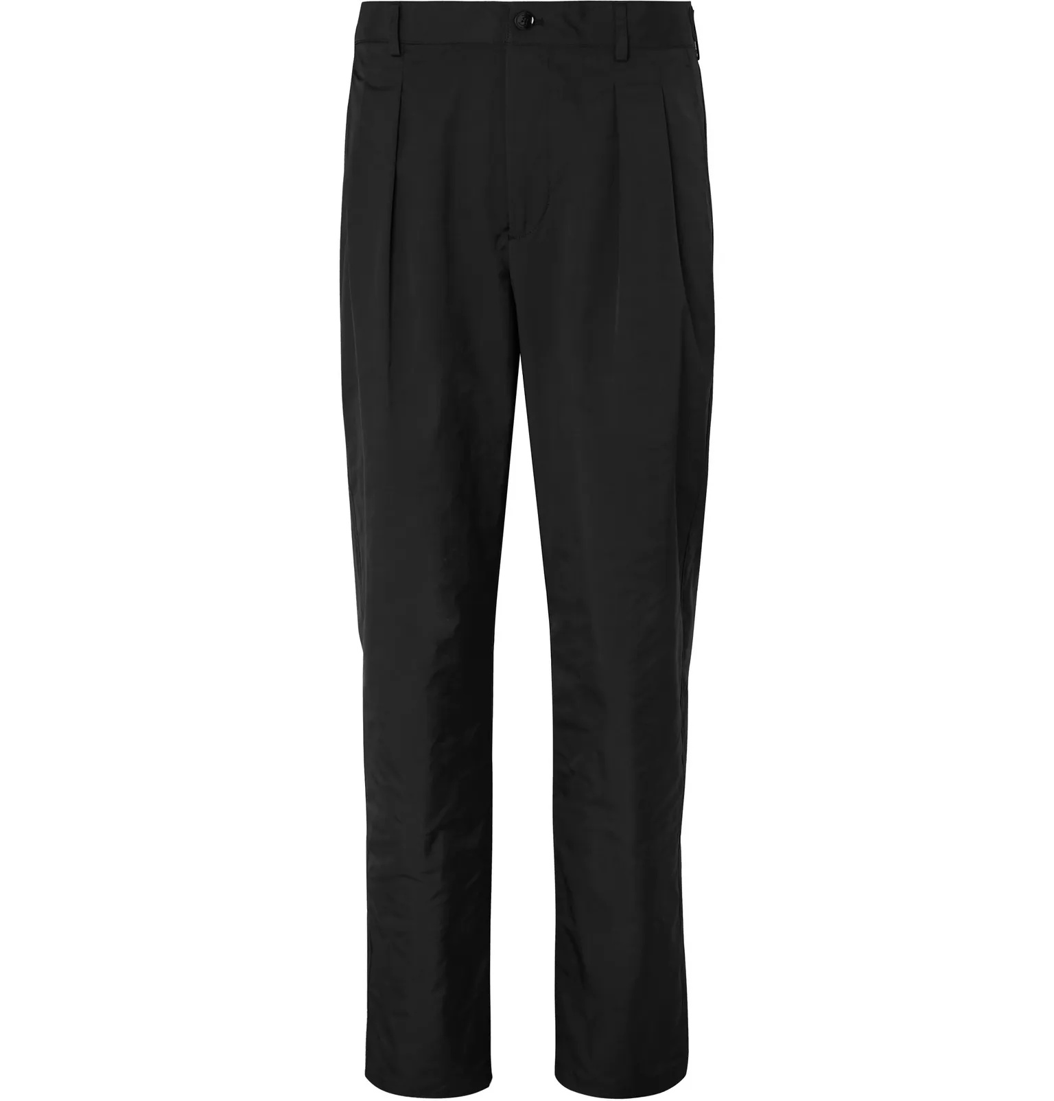 Black Tapered Pleated Tech-Twill Trousers - 1