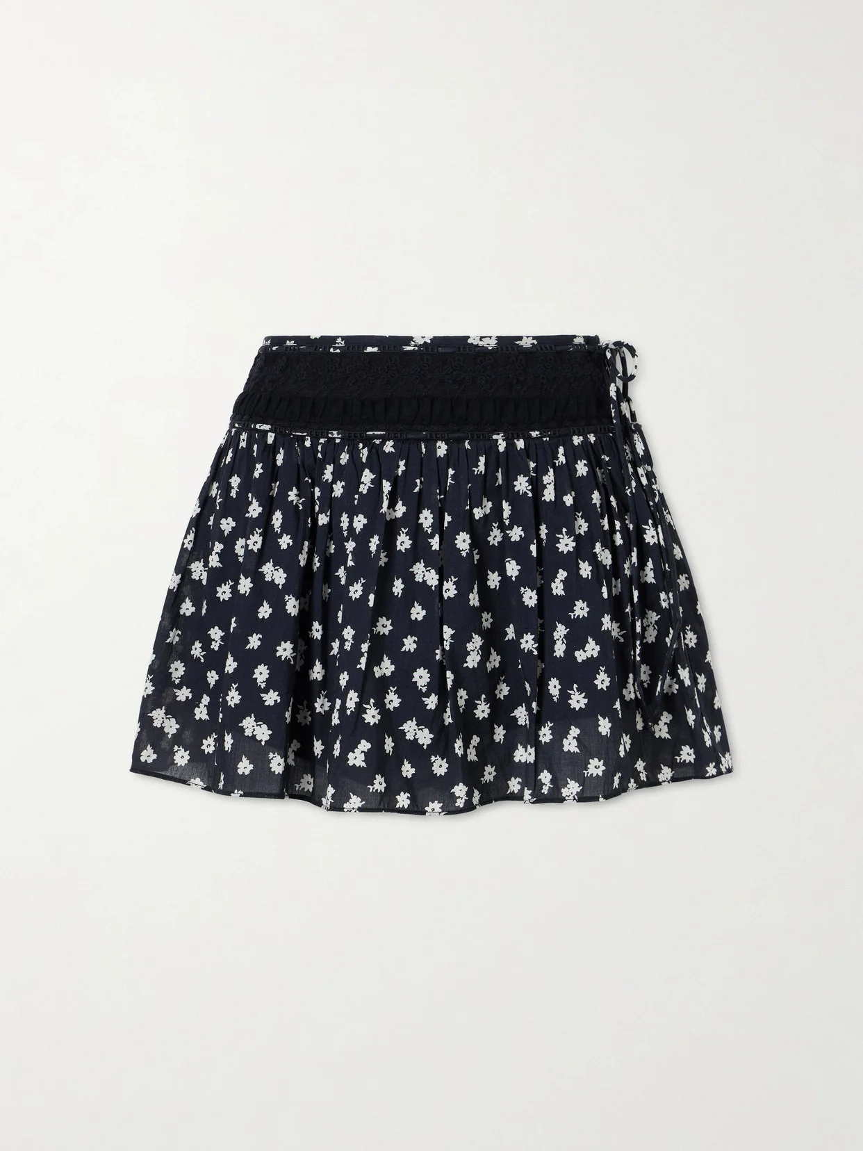 Danielle Floral-print Lace-trimmed Cotton-voile Mini Skirt - 1