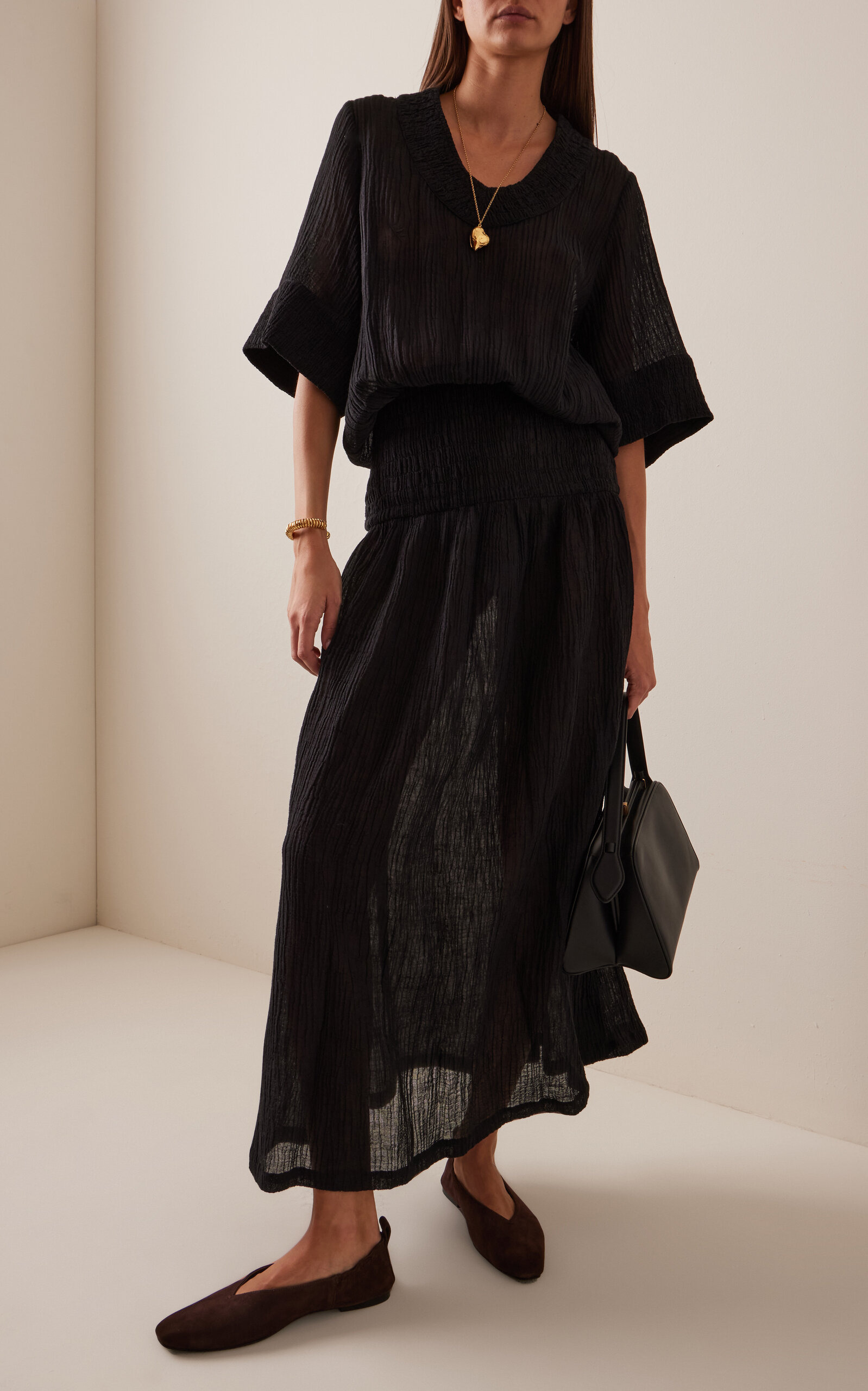 Anais Shirred Ramie-Cotton Maxi Dress black - 3