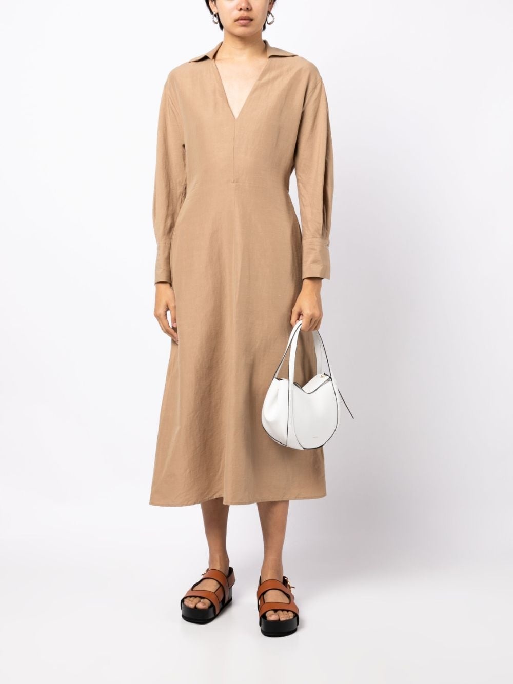 V-neck long-sleeve shirt dress - 2