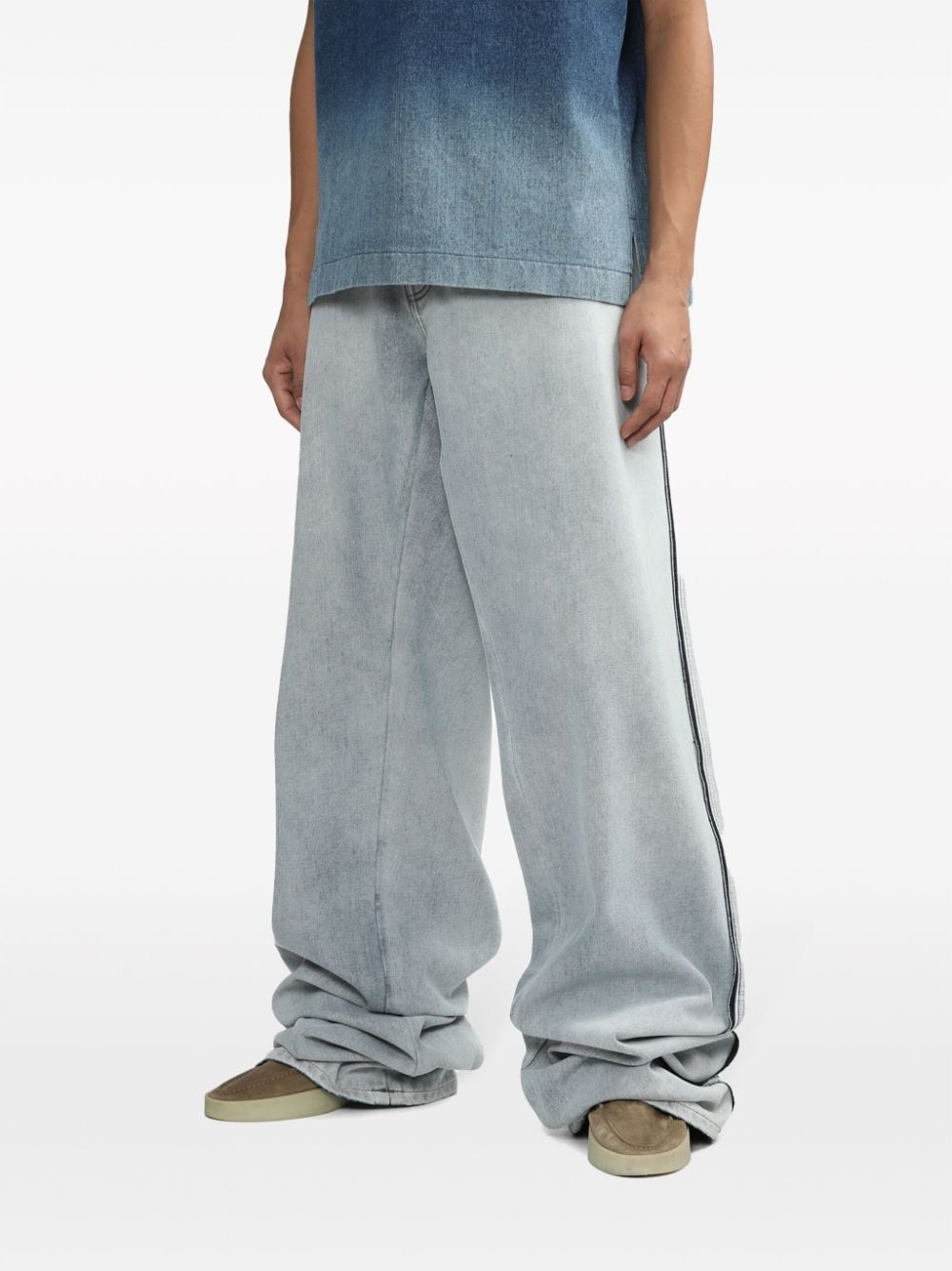 contrasting-border straight-leg trousers - 3