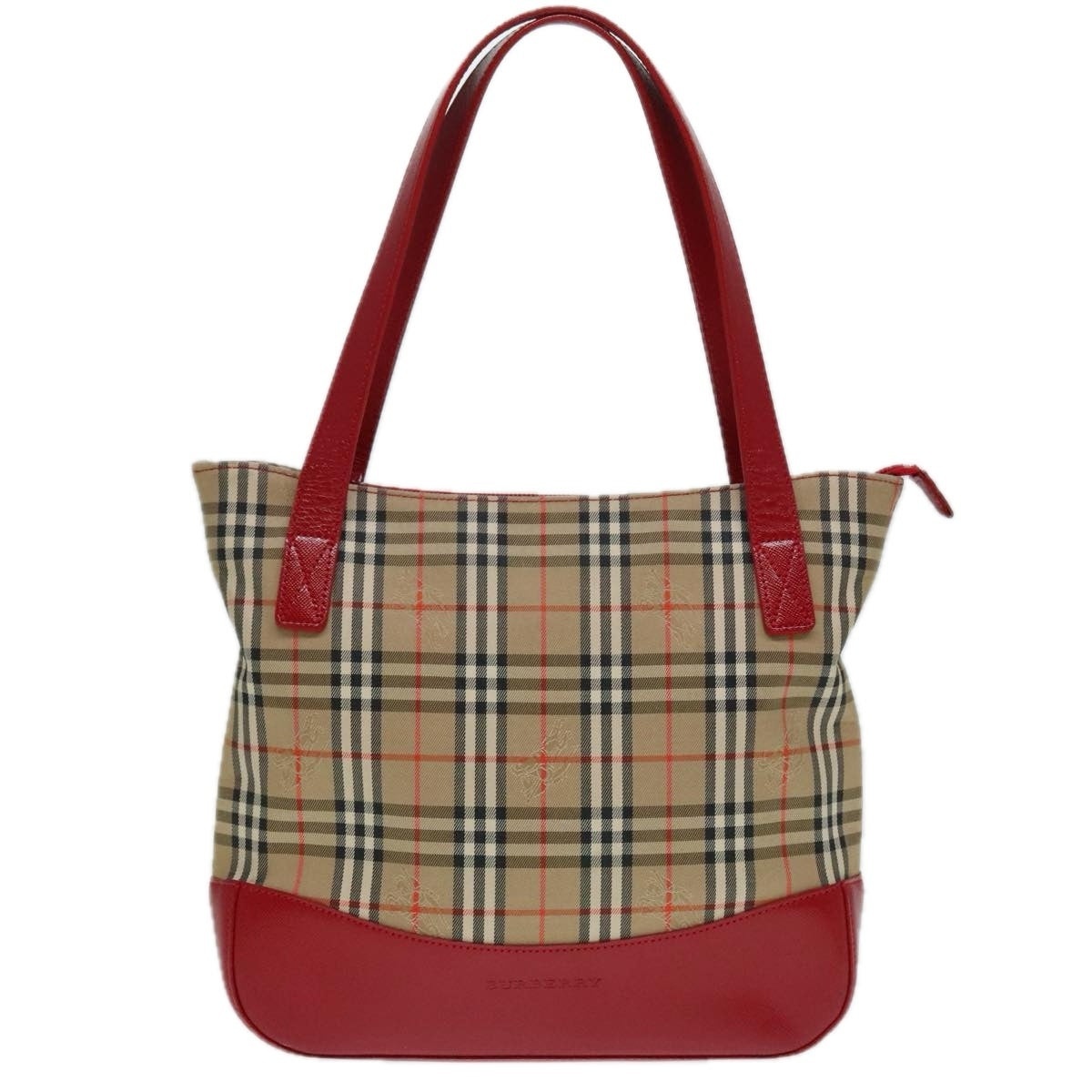 Burberry Nova Check Hand Bag Canvas Leather Beige Gold Red - 2