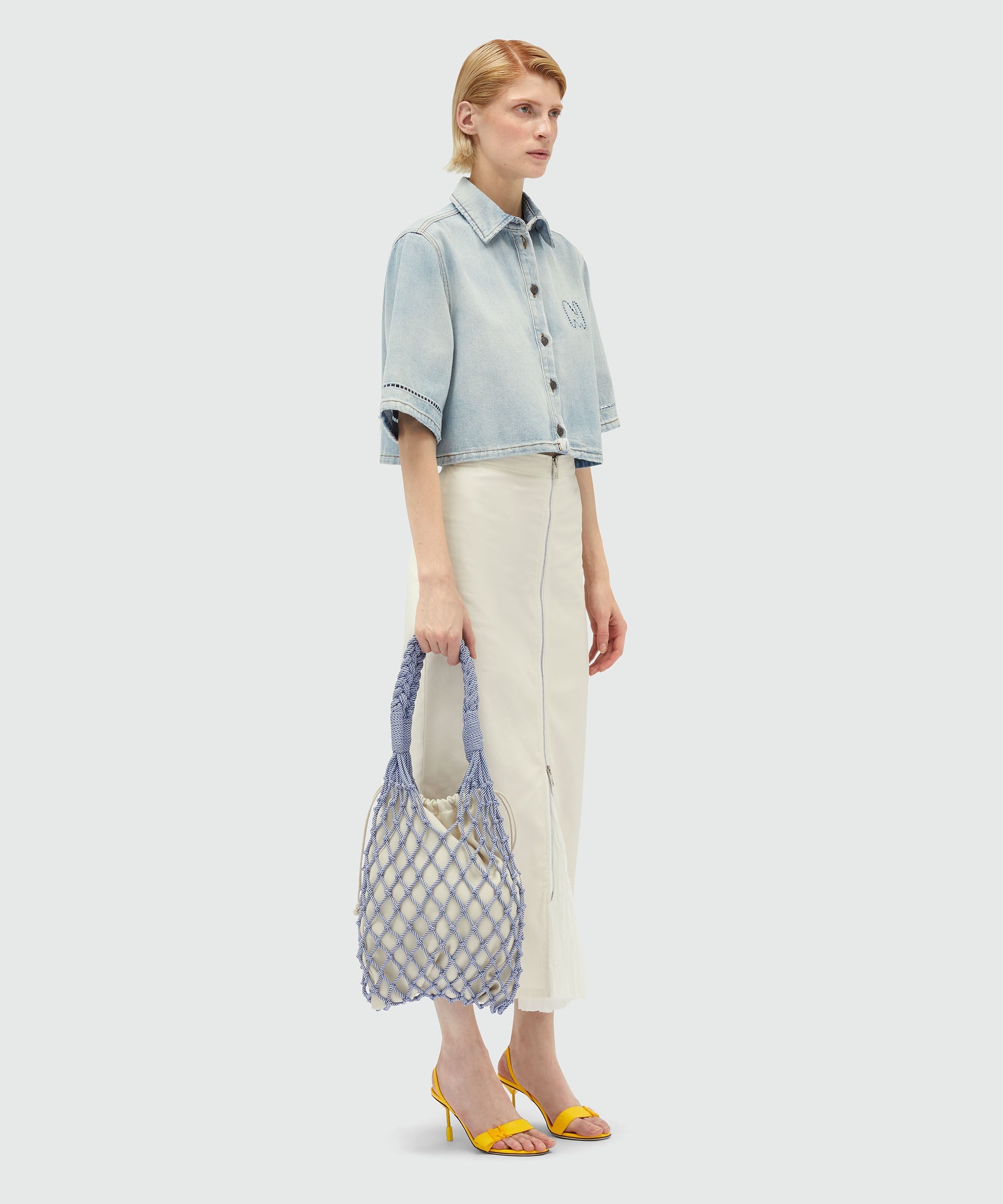 Cream gabardine midi skirt with zip - 4