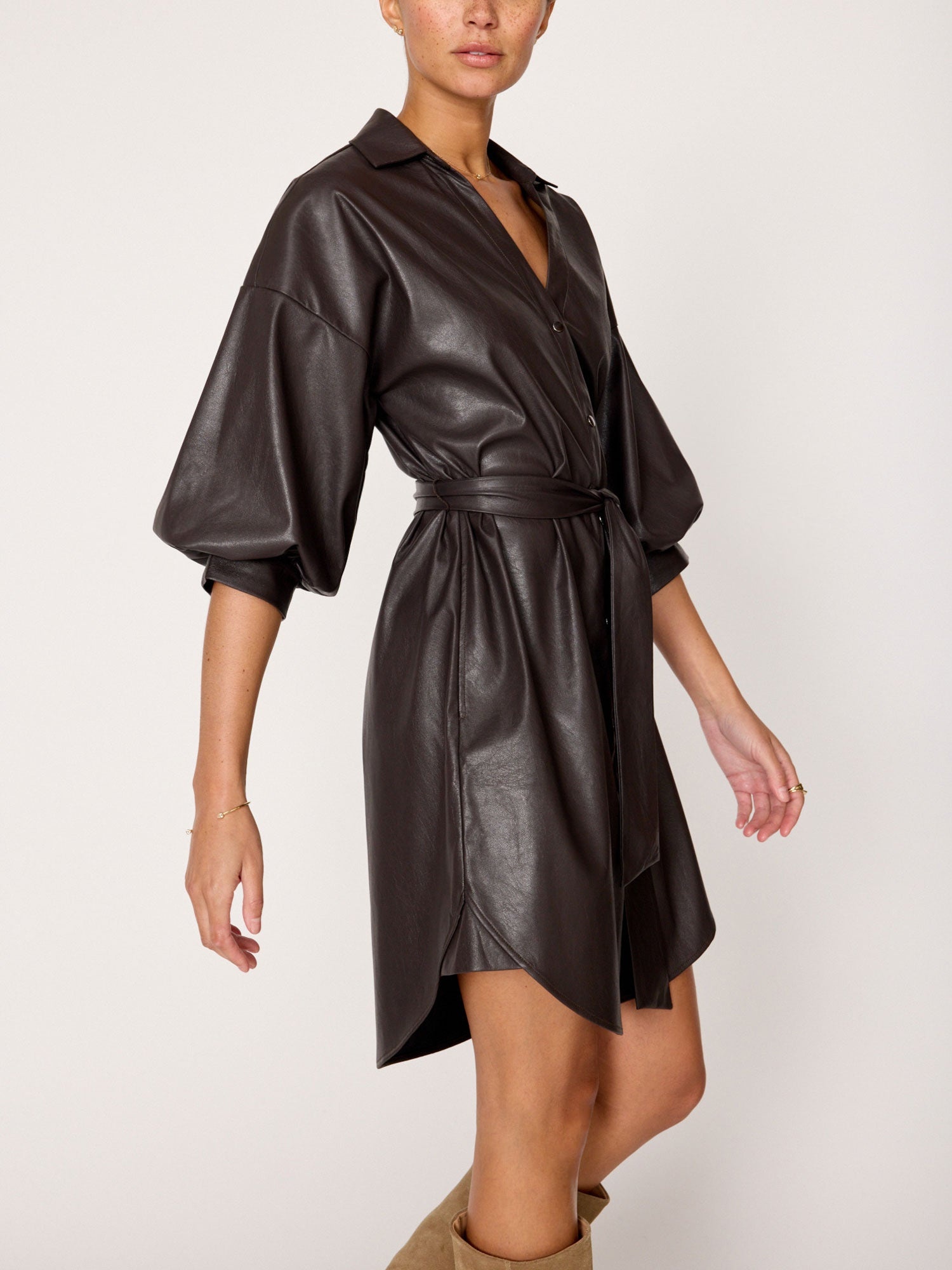 The Kate Belted Vegan Leather Dress - 4