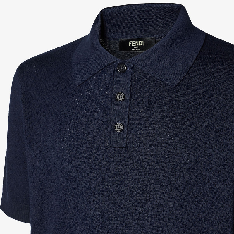 Polo shirt Dark blue cotton and viscose tricot polo shirt 3