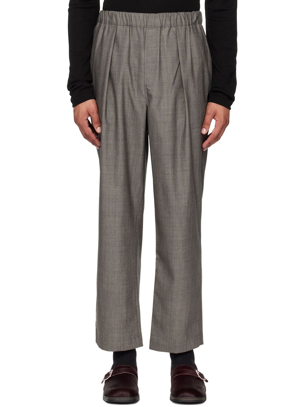 Gray Tapered Elasticated Pleated Trousers - 1