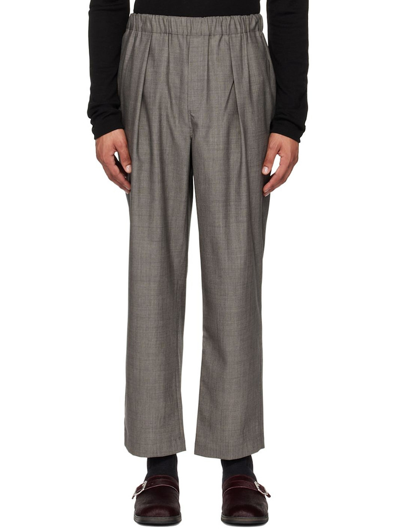 Gray Tapered Elasticated Pleated Trousers 1