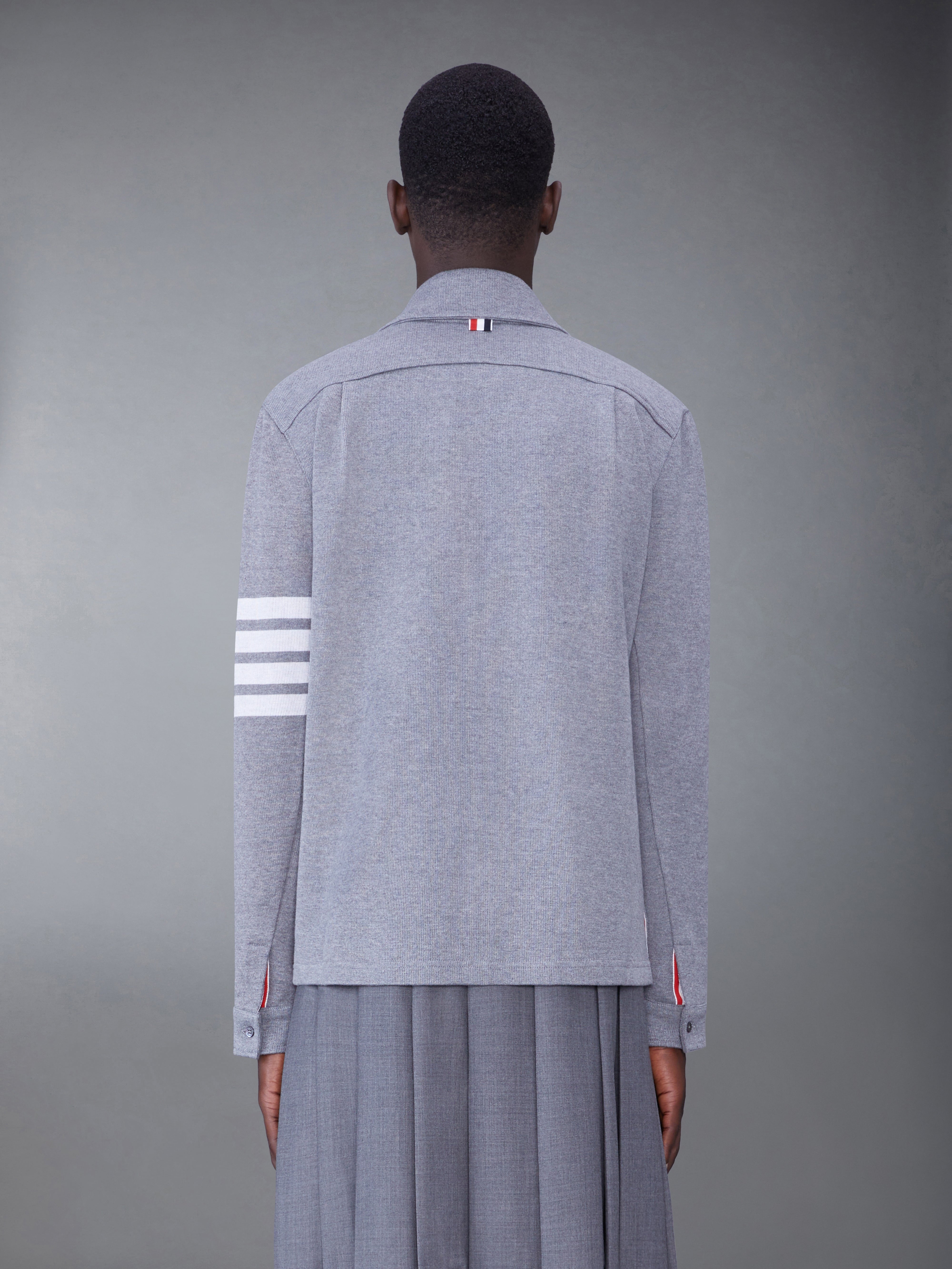 COTTON DOUBLE FACE KNIT 4-BAR SHIRT JACKET - 2