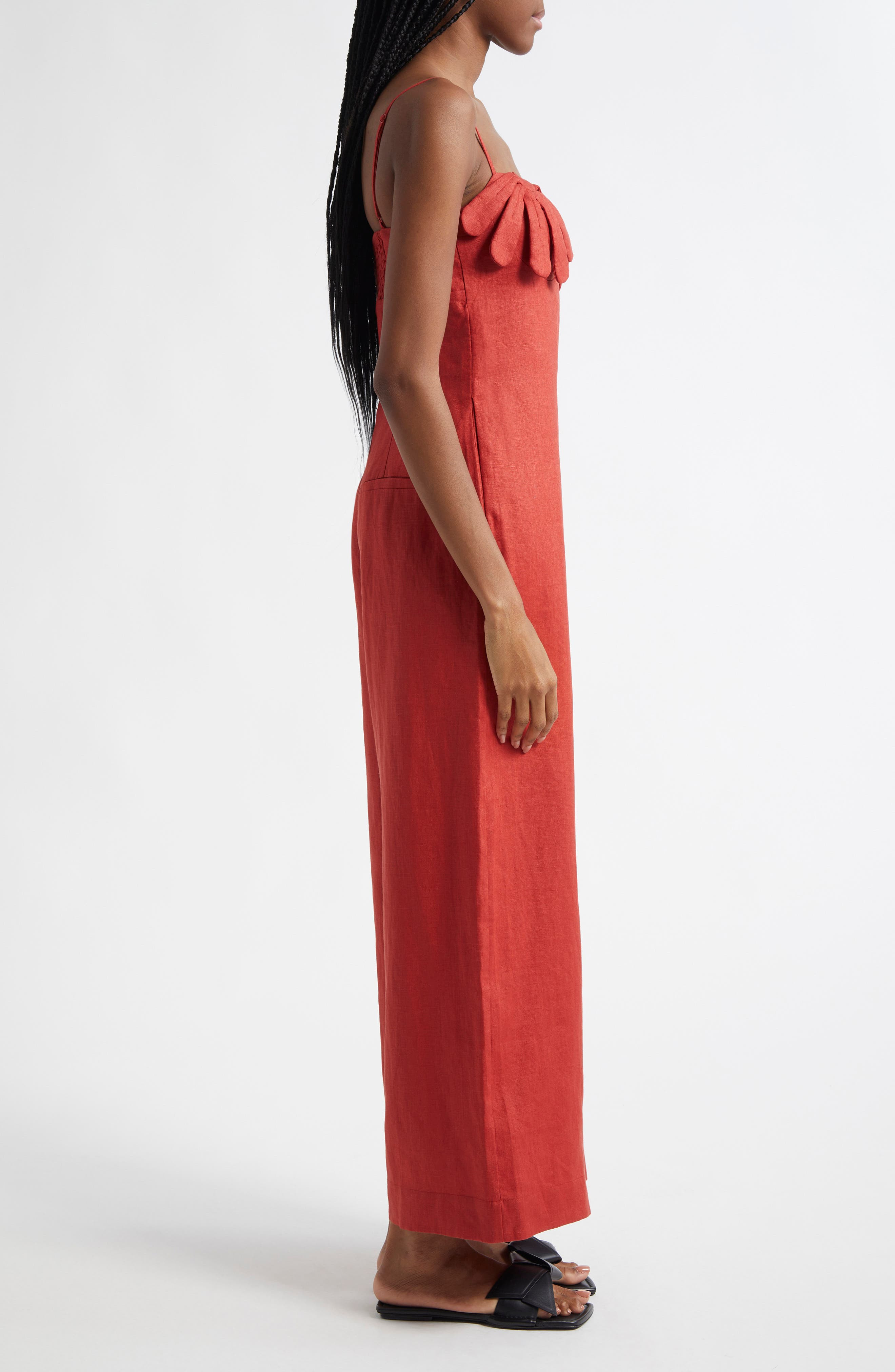 FARM Rio Red Petals Cup Wide Leg Linen Jumpsuit at Nordstrom - 3
