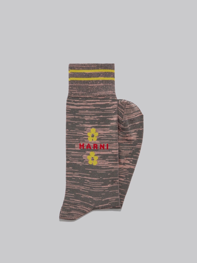 PINK AND BROWN MOULINÉ COTTON SOCKS WITH FLOWERS - 2