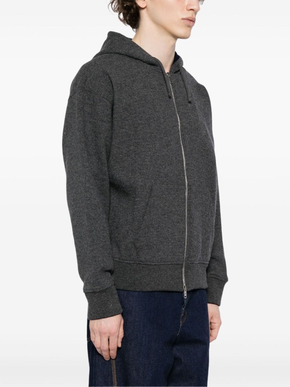 logo-embroidered zip-up hoodie - 3