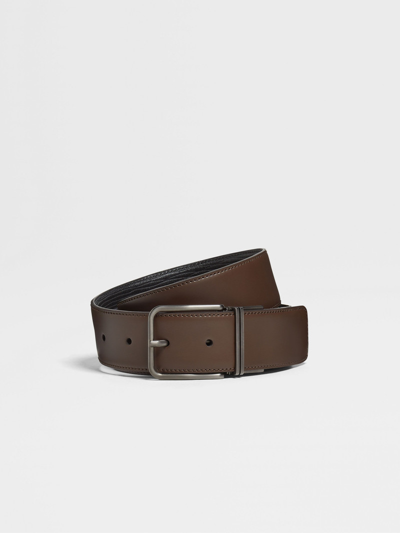 DARK BROWN AND BLACK REVERSIBLE LEATHER BELT 1
