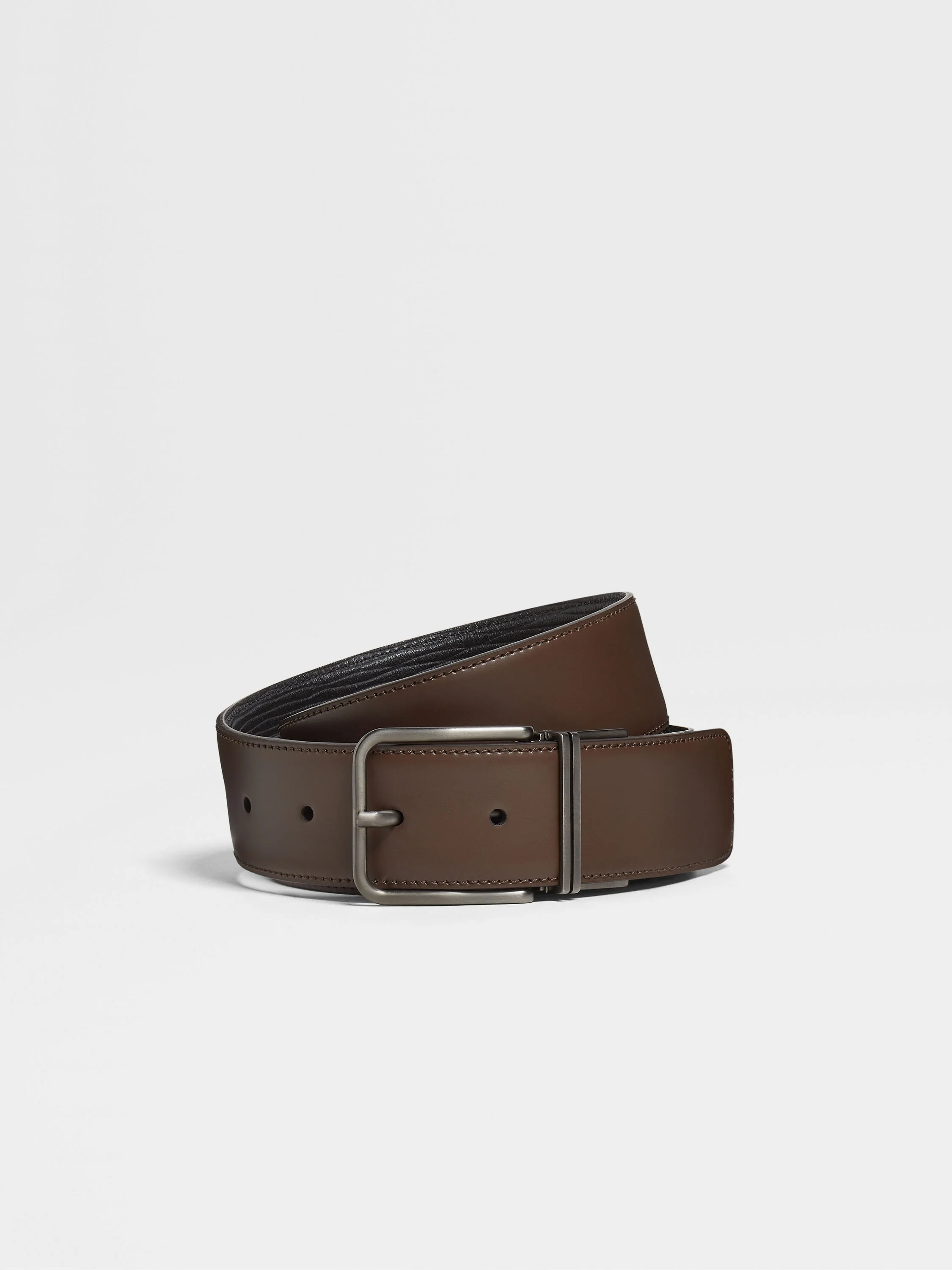 DARK BROWN AND BLACK REVERSIBLE LEATHER BELT - 1