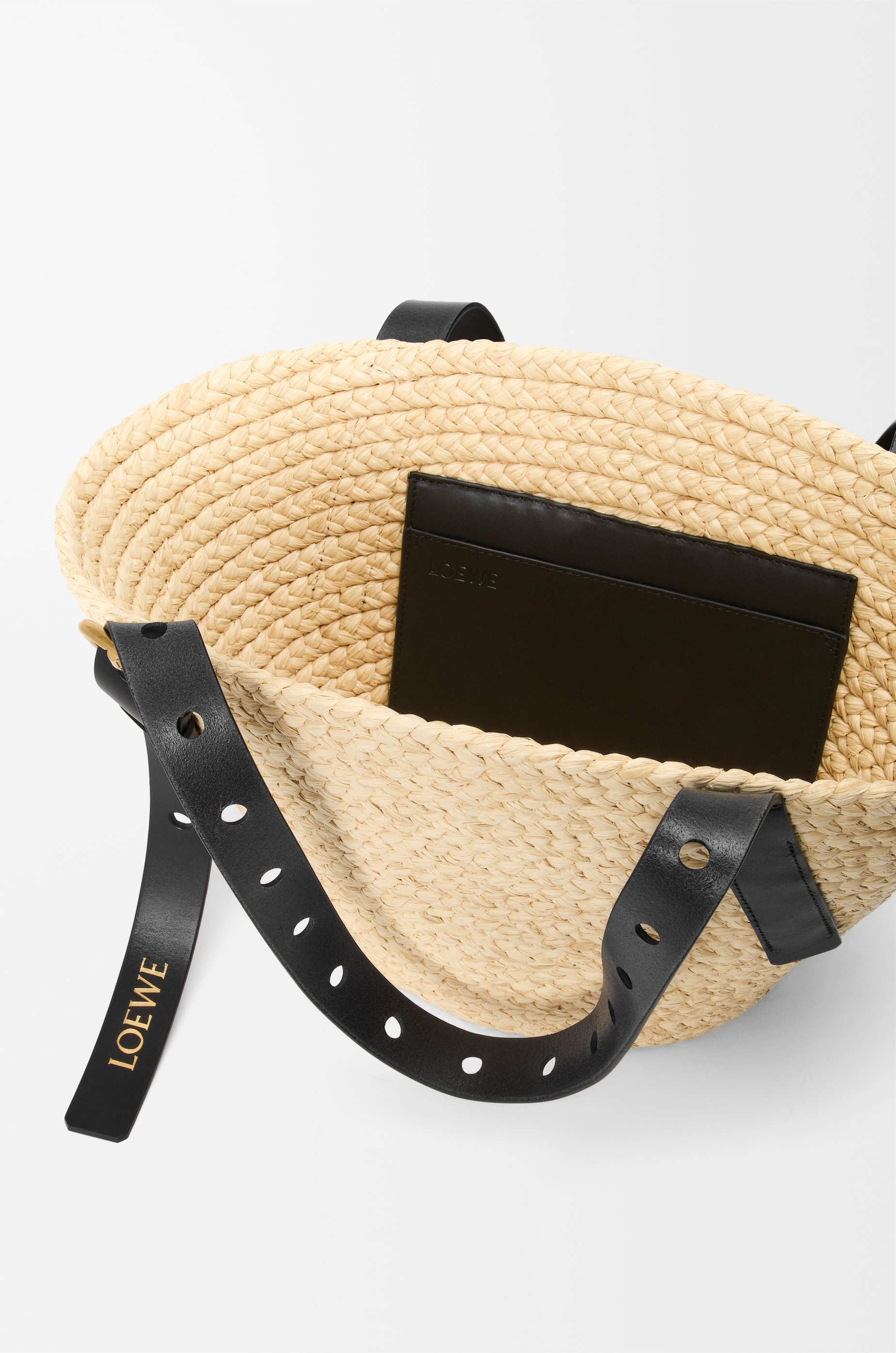 Loewe Small Punch Hole basket in raffia and calfskin