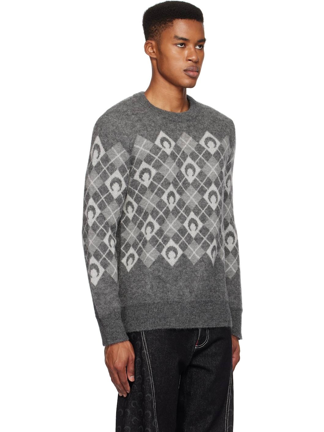 Gray Moon Argyle Knit Crewneck Sweater - 2