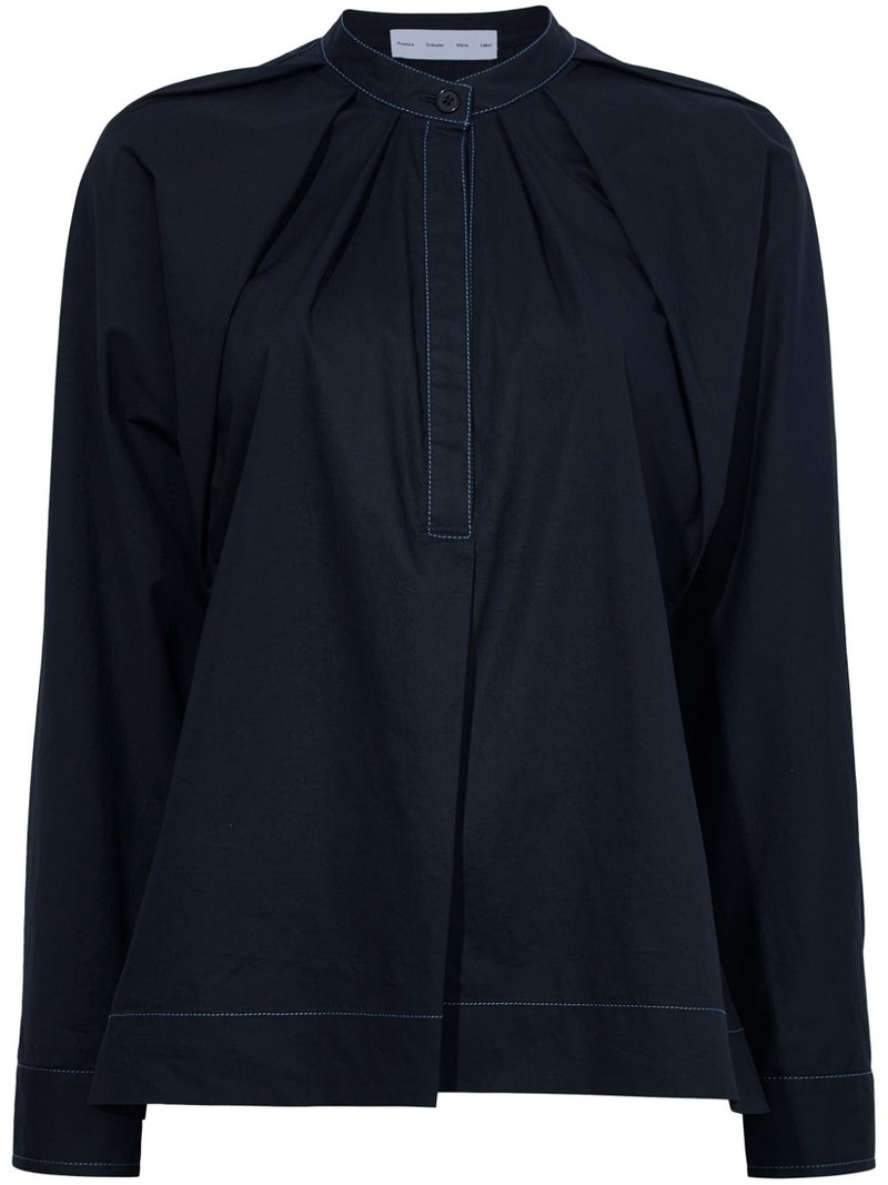 pleated mock-neck poplin shirt 1