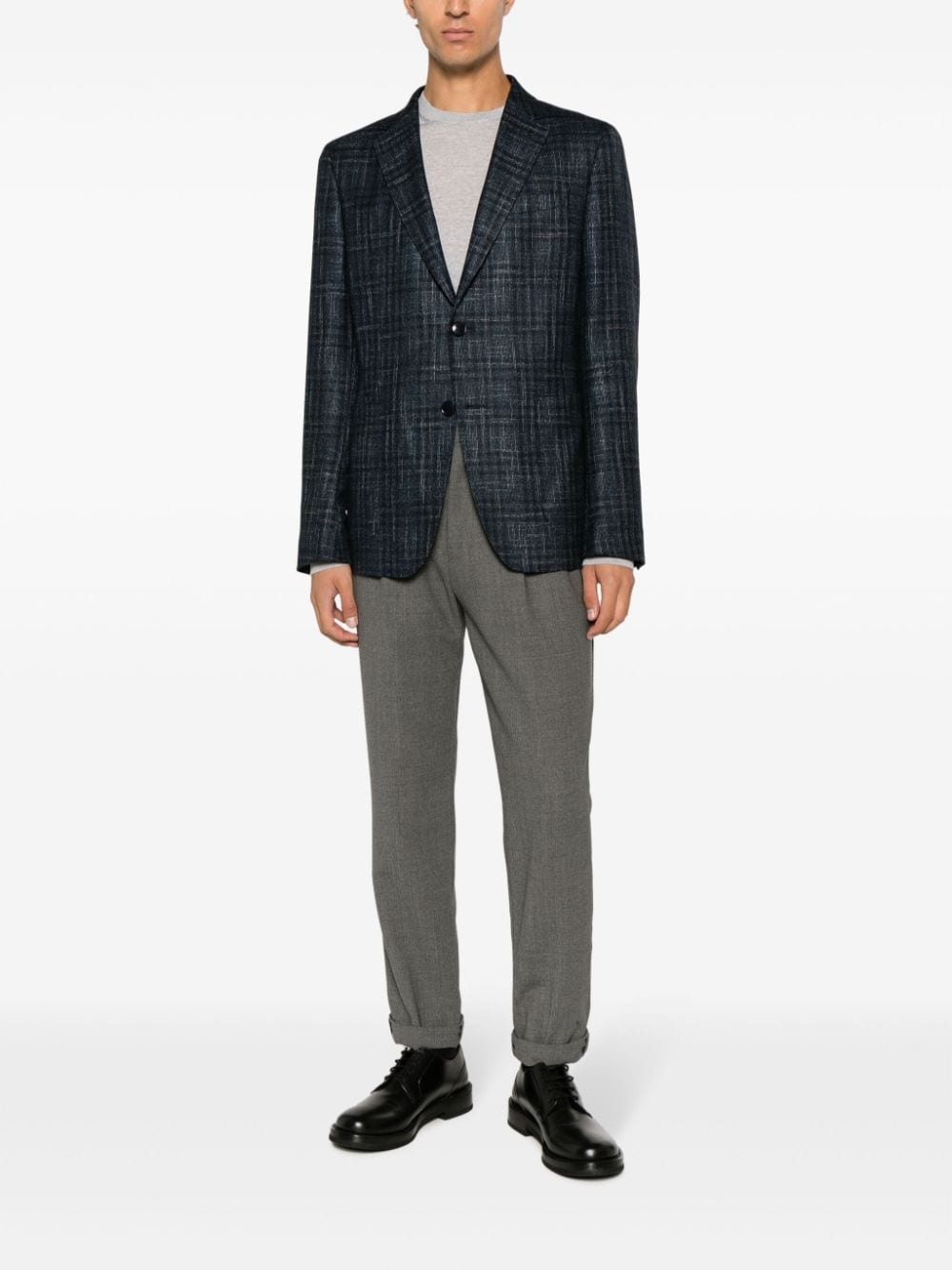 check-print single-breast blazer - 4