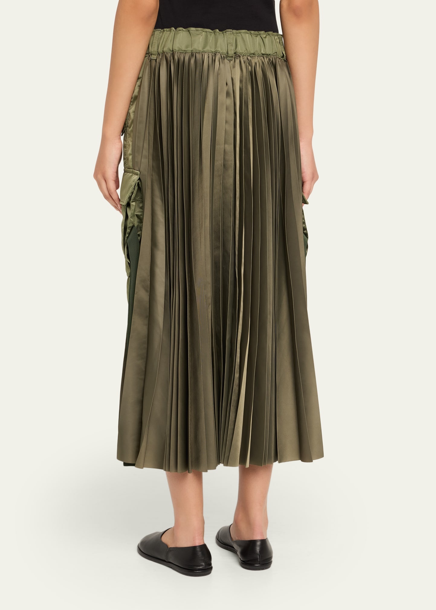 Nylon-Twill Pleated Cargo Midi Skirt - 3