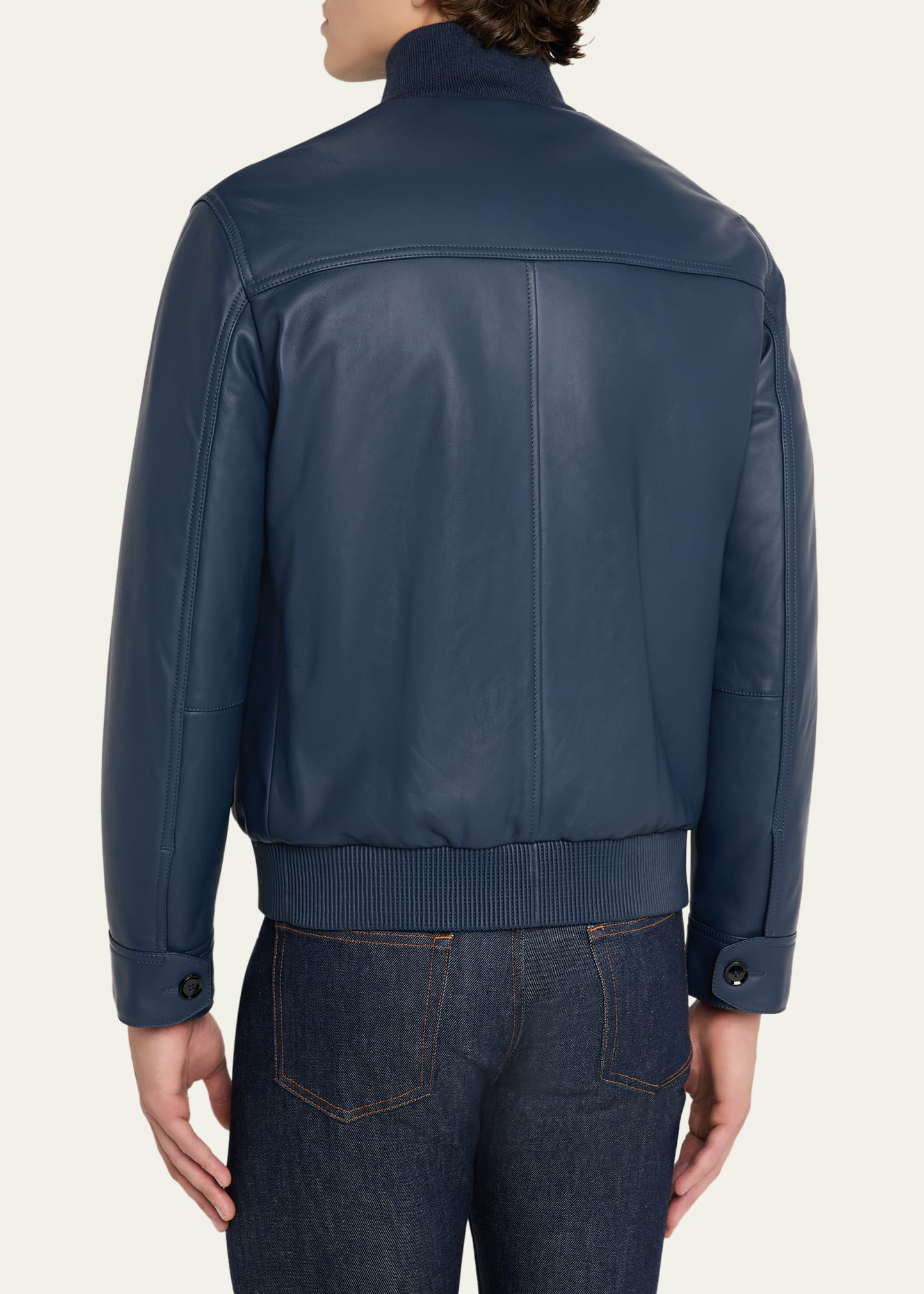 Men's Leather Button-Front Blouson - 3