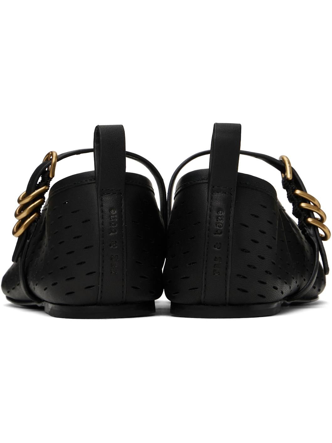 Black Spire Perforated Leather Mary Jane Ballerina Flats - 2