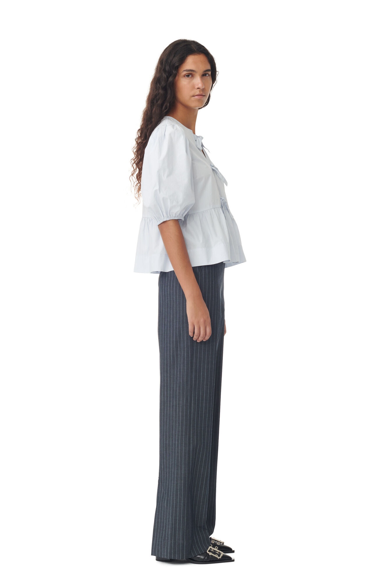 STRETCH STRIPED MID WAIST PANTS - 4