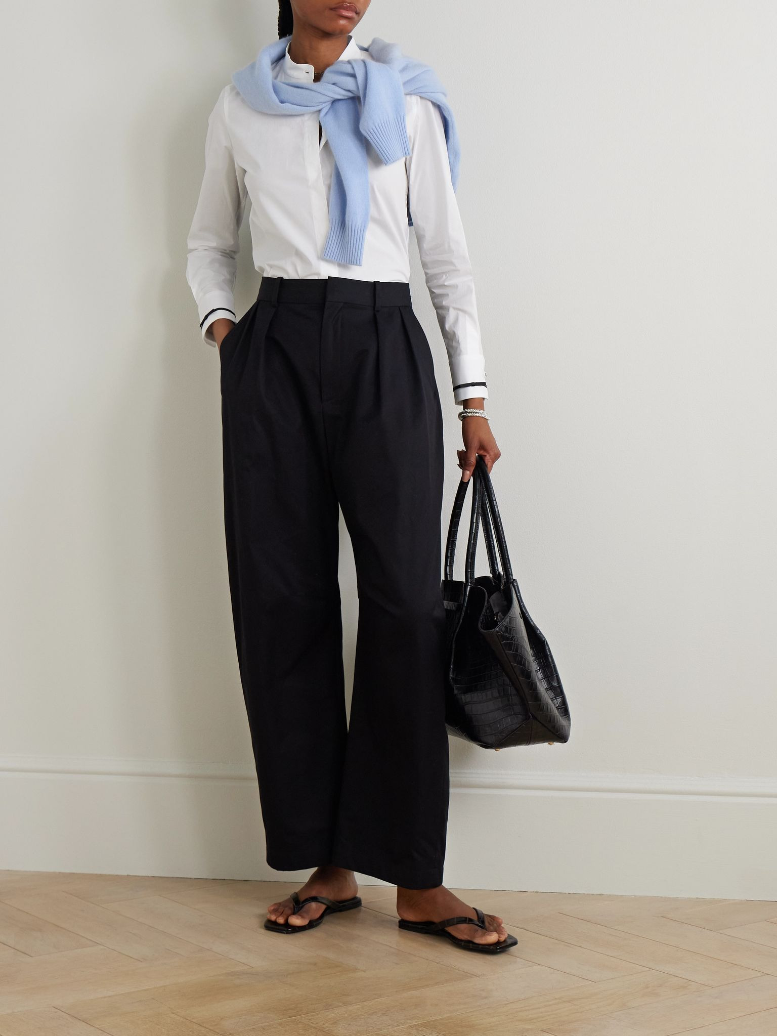 Otranto grosgrain-trimmed cotton-blend poplin shirt White - 2