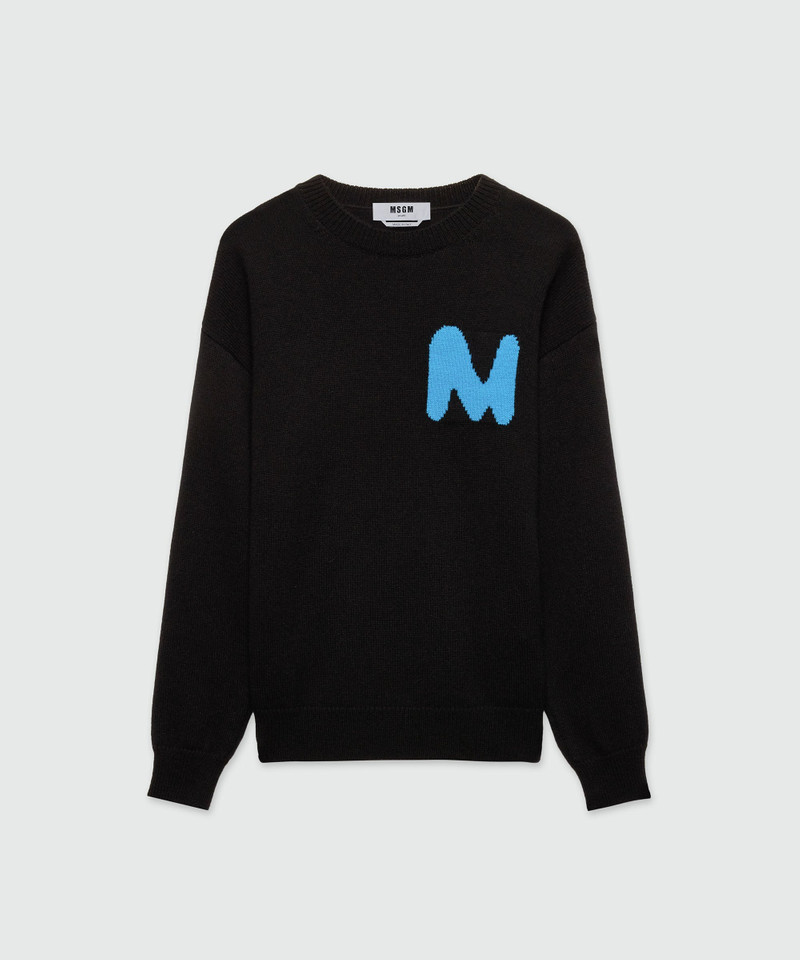 Black cashmere blend sweater with "TheMwave" patch 1