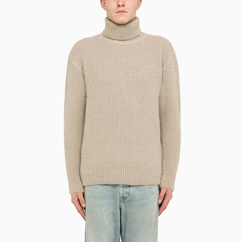 Ribbed beige turtleneck - 1