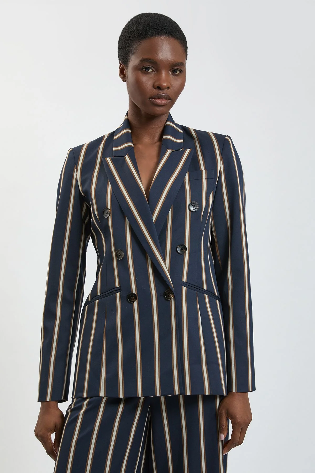 Stripe Double Breasted Tailored Jacket - 1