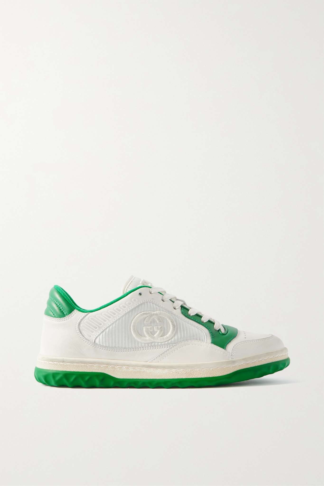 GUCCI MAC80 mesh-trimmed distressed leather sneakers | REVERSIBLE