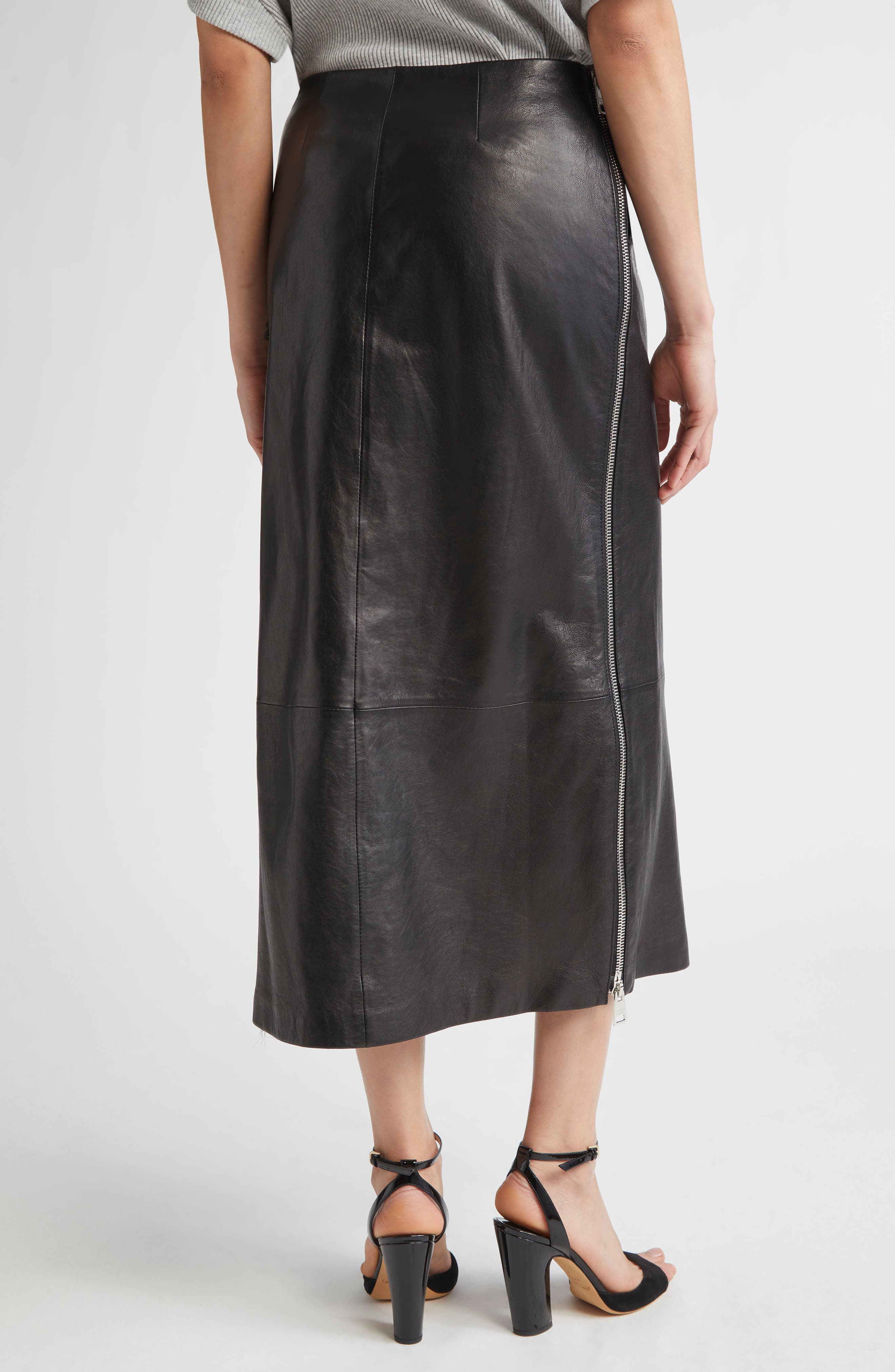 Brandon Maxwell Leather Midi Skirt in Black at Nordstrom - 3