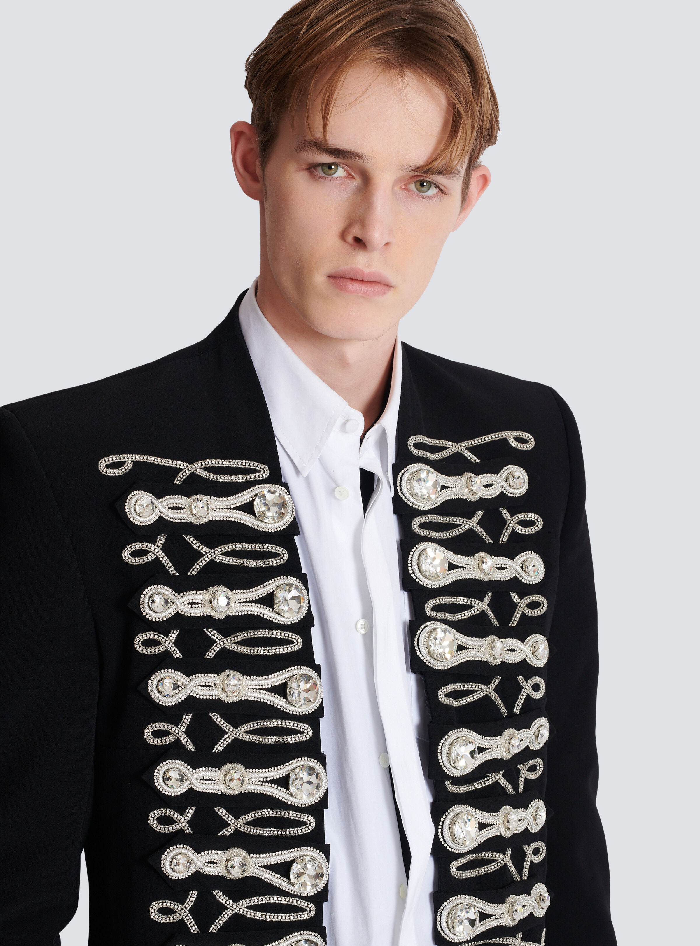 Crepe spencer jacket with embroidered frogging - 8