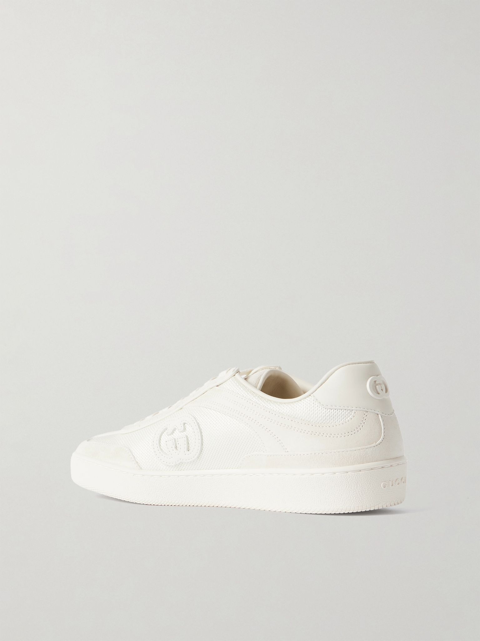 Leather-trimmed suede and mesh sneakers Off-white - 3