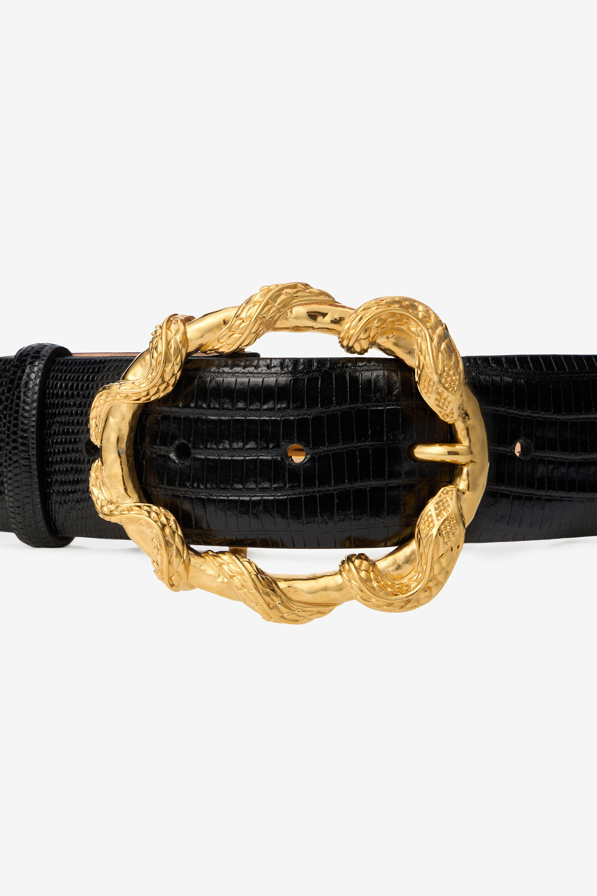 Black Belt With Cobra Print And Snake Buckle - 4