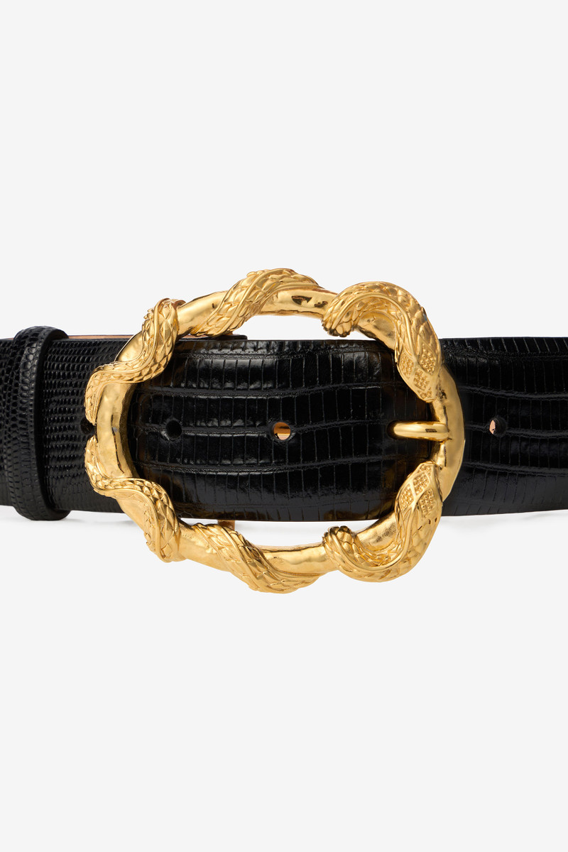 Black Belt With Cobra Print And Snake Buckle 4