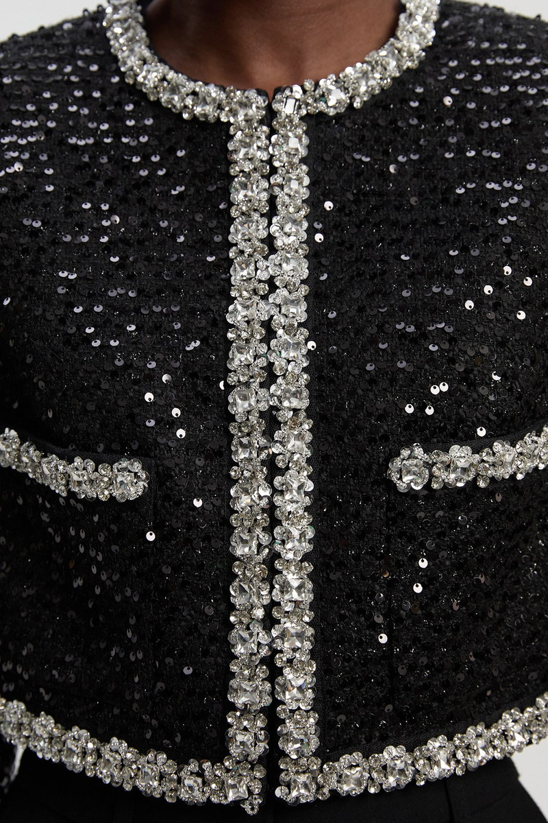 Sequin Tweed Embellished Cropped Tailored Jacket 3