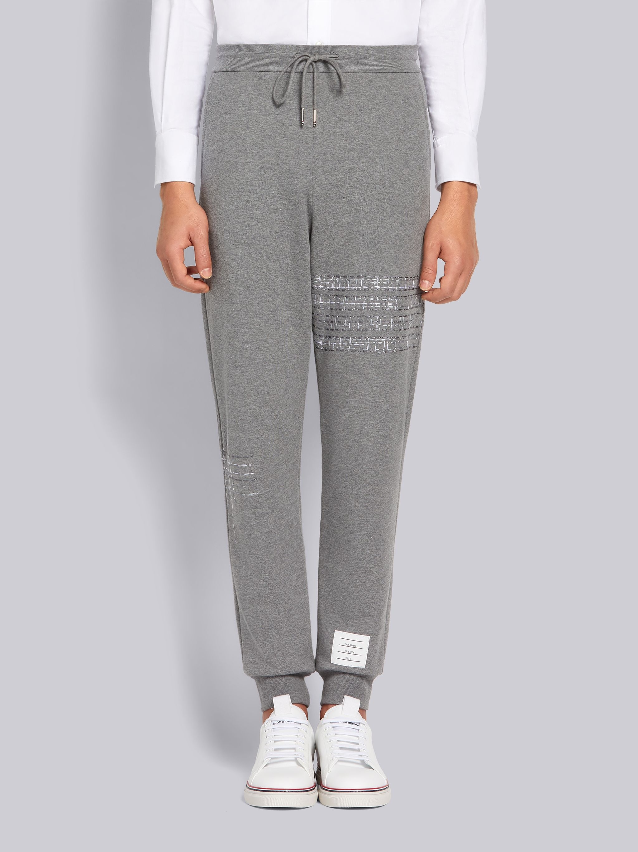 Medium Grey Lightweight Loopback Terry Mending Stitch Sweatpants - 1