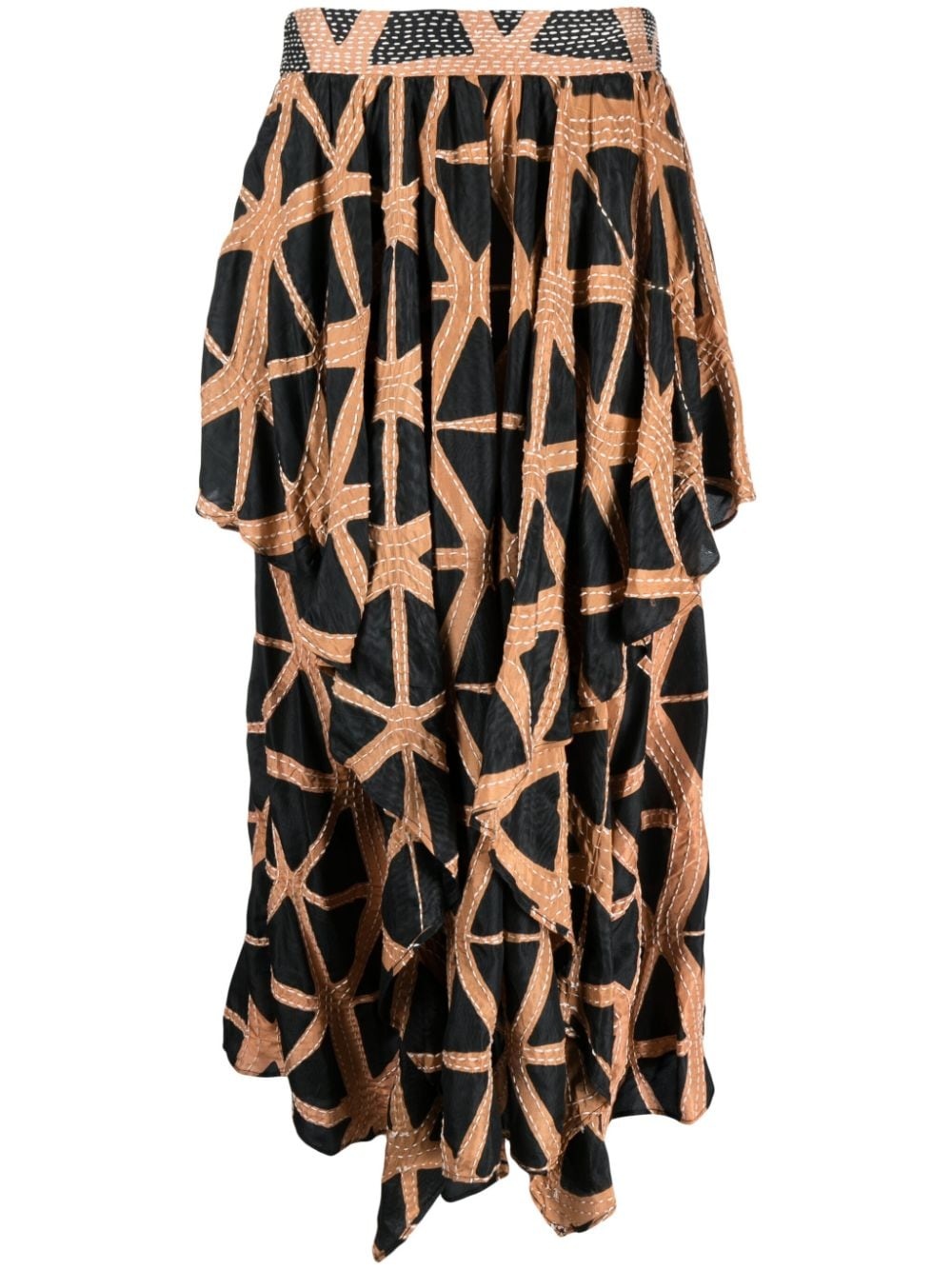 abstract-print asymmetric silk midi skirt - 1