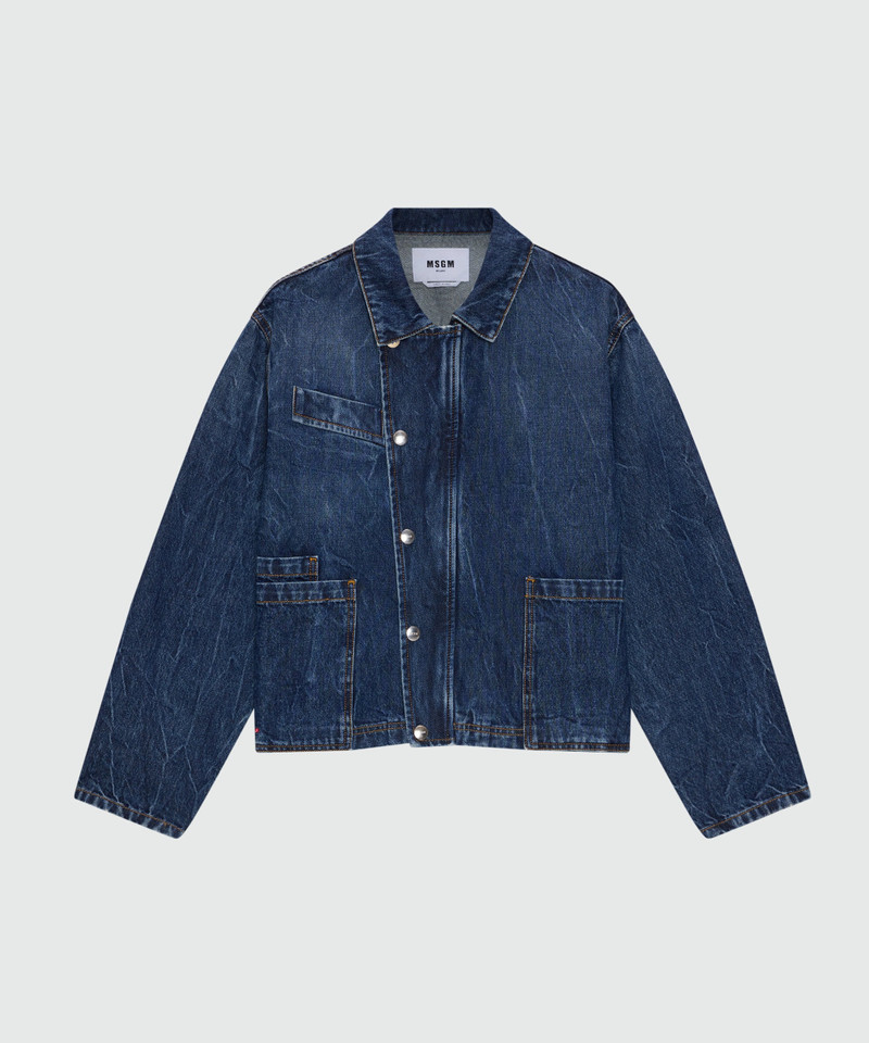 Raw denim jacket with classic collar and front pockets 1