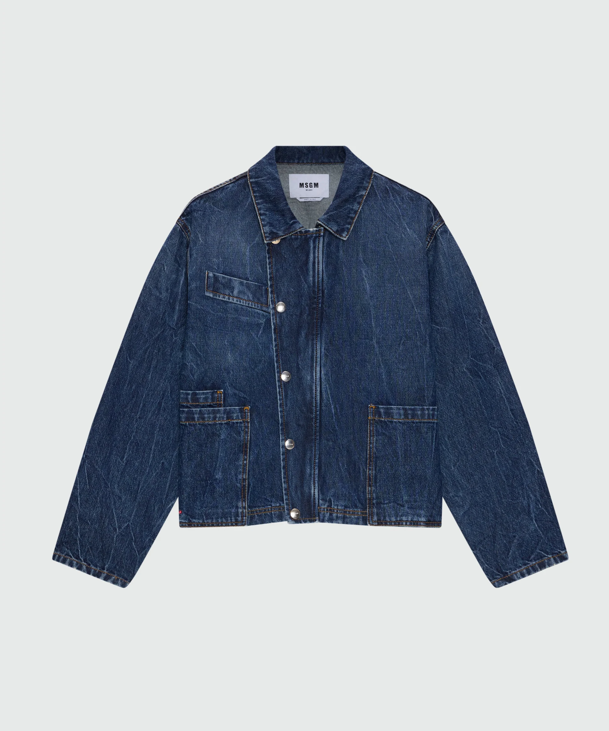 Raw denim jacket with classic collar and front pockets - 1