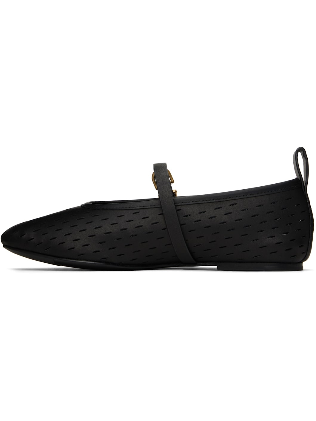 Black Spire Perforated Leather Mary Jane Ballerina Flats - 3