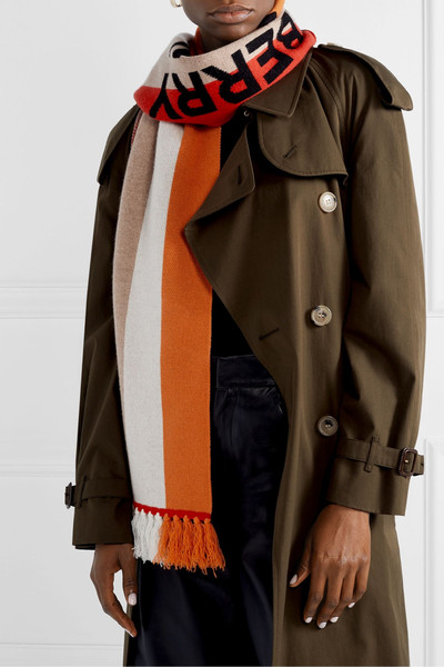 Burberry Fringed intarsia cashmere scarf outlook