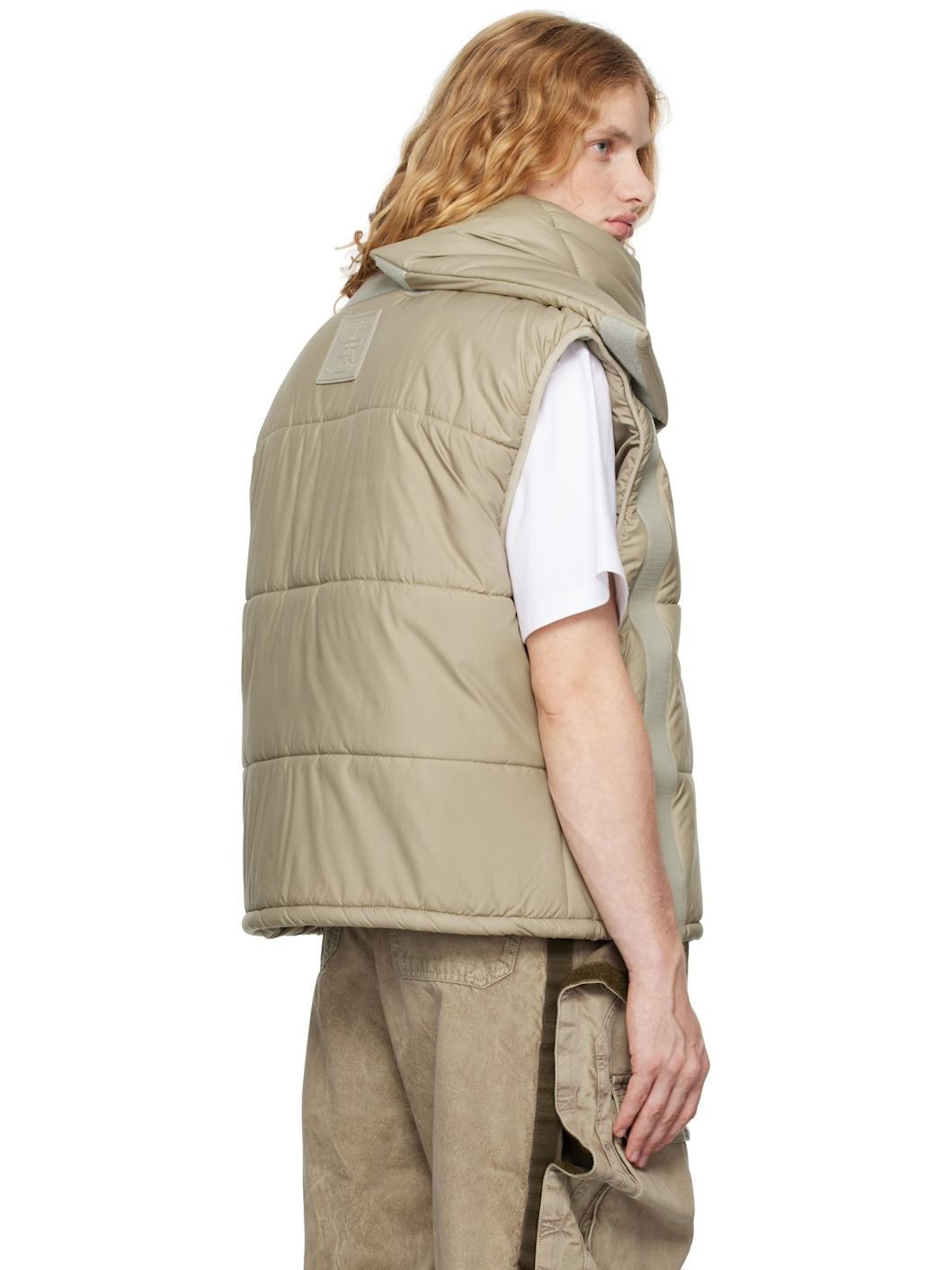 Beige Velcro Puffer Vest - 3