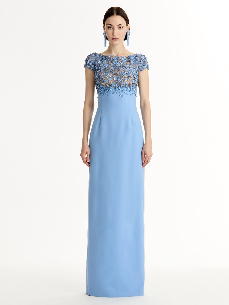 Oscar de la Renta PORCELAIN FLOWER EMBROIDERED CAP-SLEEVE GOWN outlook