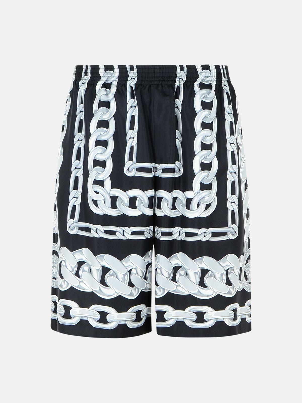 'CHAINS' BLACK SILK BERMUDA SHORTS - 1