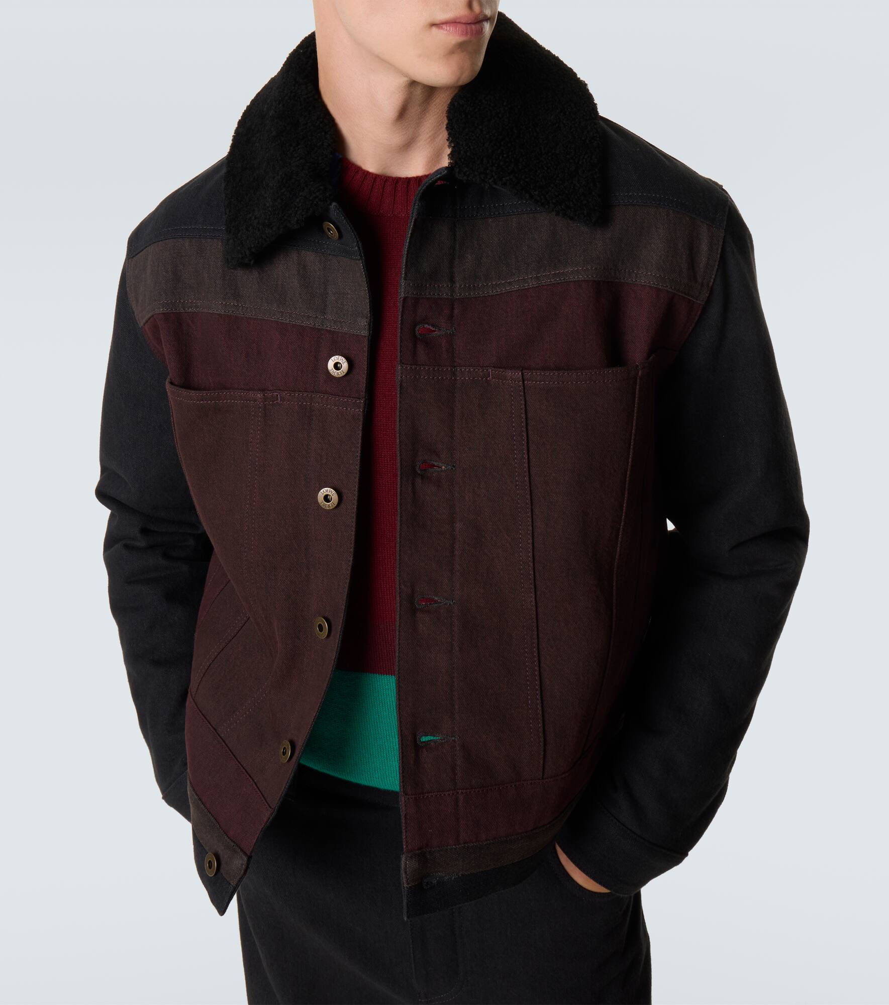 Shearling-trimmed denim blouson jacket - 5