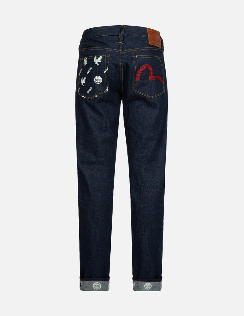 EVISU EAGLE AND KAMON-PATTERN POCKET CARROT-FIT JEANS #2017 outlook