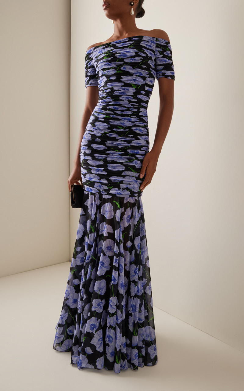 CAROLINA HERRERA Ruched Silk Off-The-Shoulder Gown multi outlook