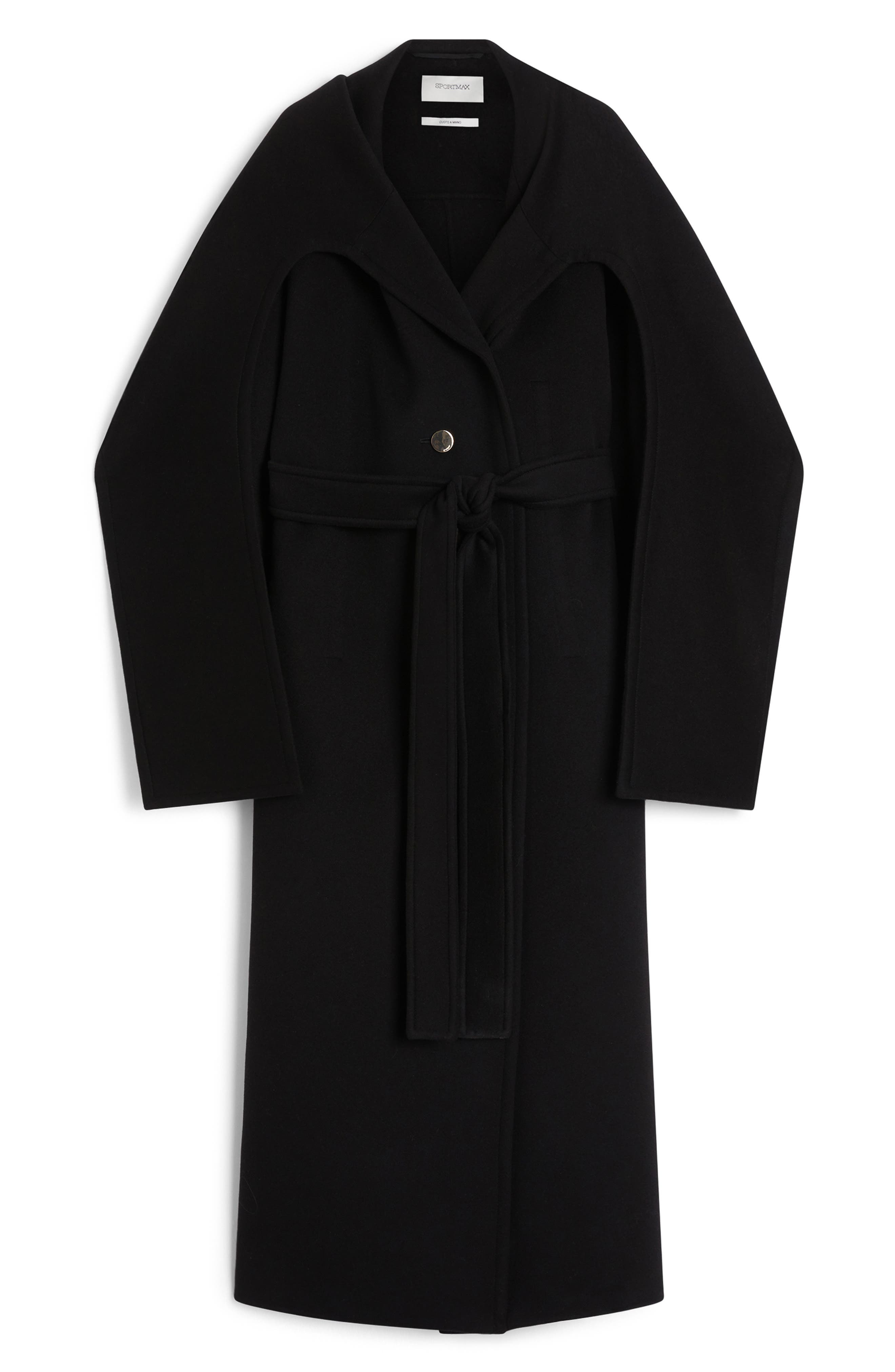SPORTMAX Baldo Scarf Detail Virgin Wool Belted Coat in Black at Nordstrom - 4